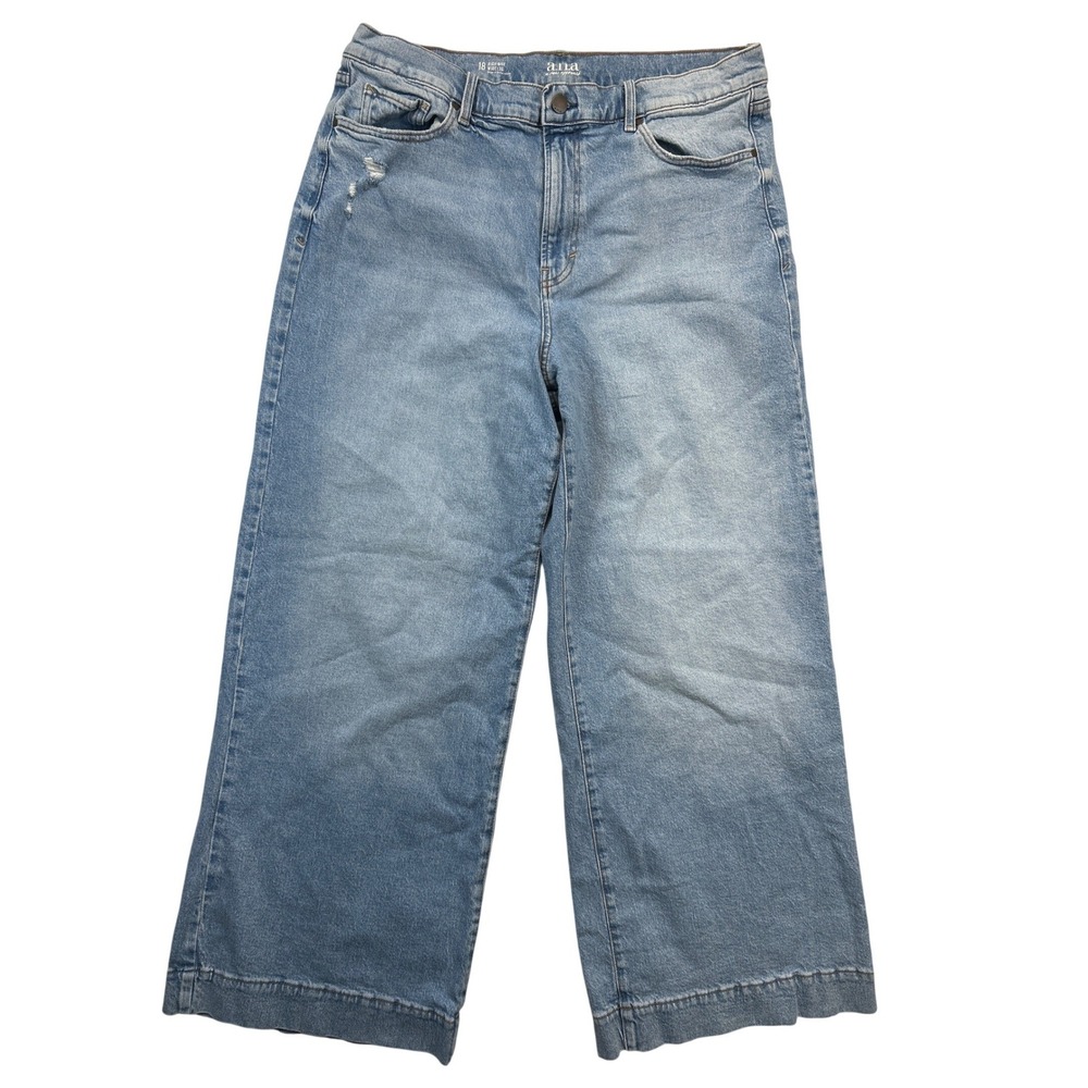 a.n.a Jeans Womens 18 Plus Blue High-Rise‎ Wide-Leg Distressed Stretch Denim